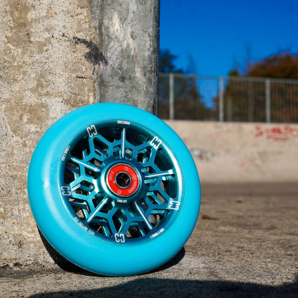 Core-Hex-Hollow-Stunt-Scooter-Wheel-110mm-Blue-Outdoors
