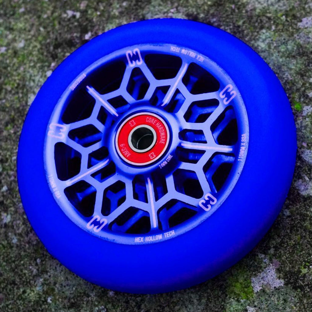Core-Hex-Hollow-Stunt-Scooter-Wheel-110mm-Navy-Blue-Outdoors