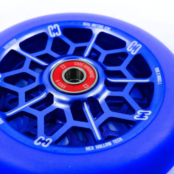 Core-Hex-Hollow-Stunt-Scooter-Wheel-110mm-Navy-Blue-Spokes-Close-Up