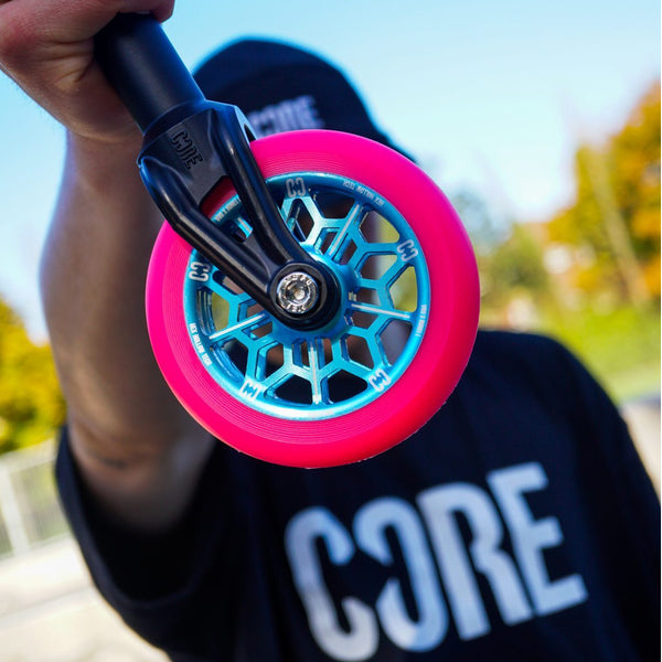 Core-Hex-Hollow-Stunt-Scooter-Wheel-110mm-Pink-Blue-In-Fork
