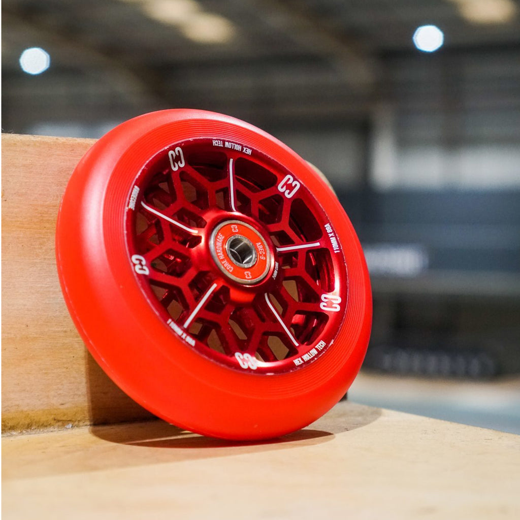 Core-Hex-Hollow-Stunt-Scooter-Wheel-110mm-Red-in-Skate-Park