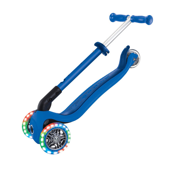 GLOBBER-Junior-Foldable-Lights-3-Wheel-Scooter-Blue-Folded