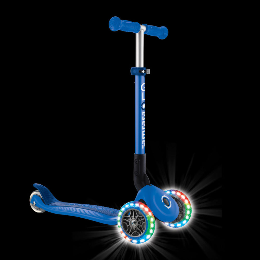 GLOBBER-Junior-Foldable-Lights-3-Wheel-Scooter-Blue-Night-View