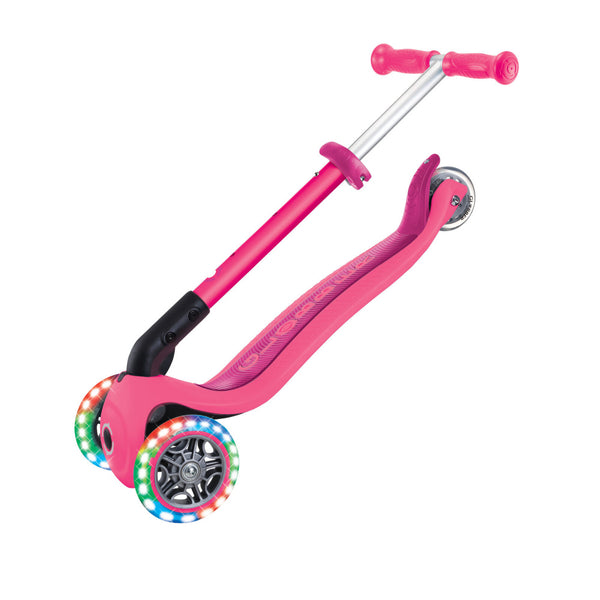 GLOBBER-Junior-Foldable-Lights-3-Wheel-Scooter-Pink-Folded