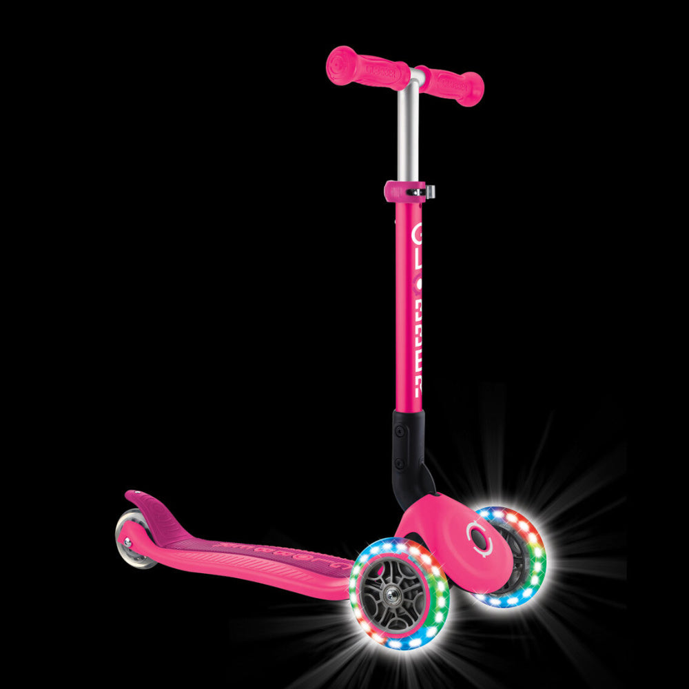 GLOBBER-Junior-Foldable-Lights-3-Wheel-Scooter-Pink-Night-View