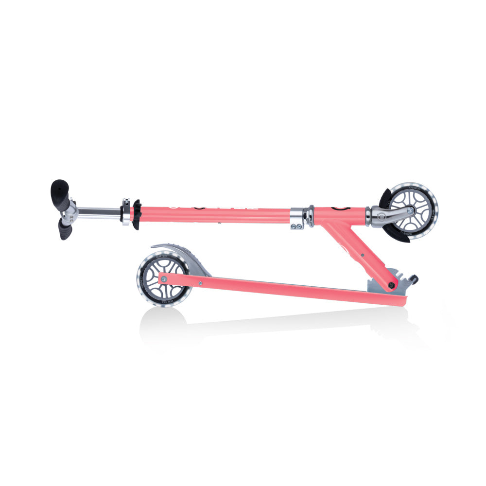 Globber-Flow-Element-Lights-Coral-Pink-Scooter-Folded