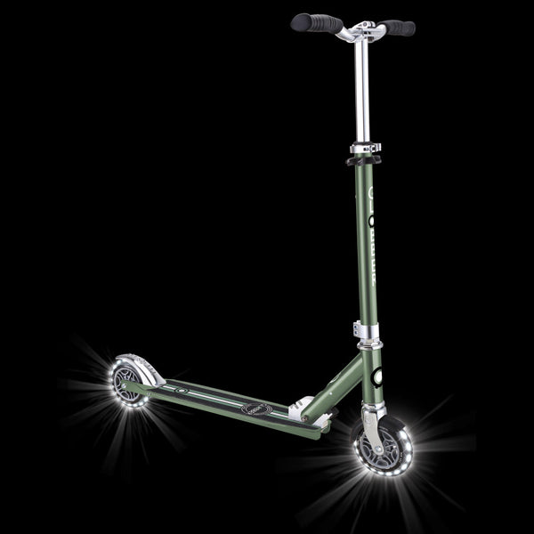 Globber-Flow-Element-Lights-Olive-Showing-Light-Up-Wheels