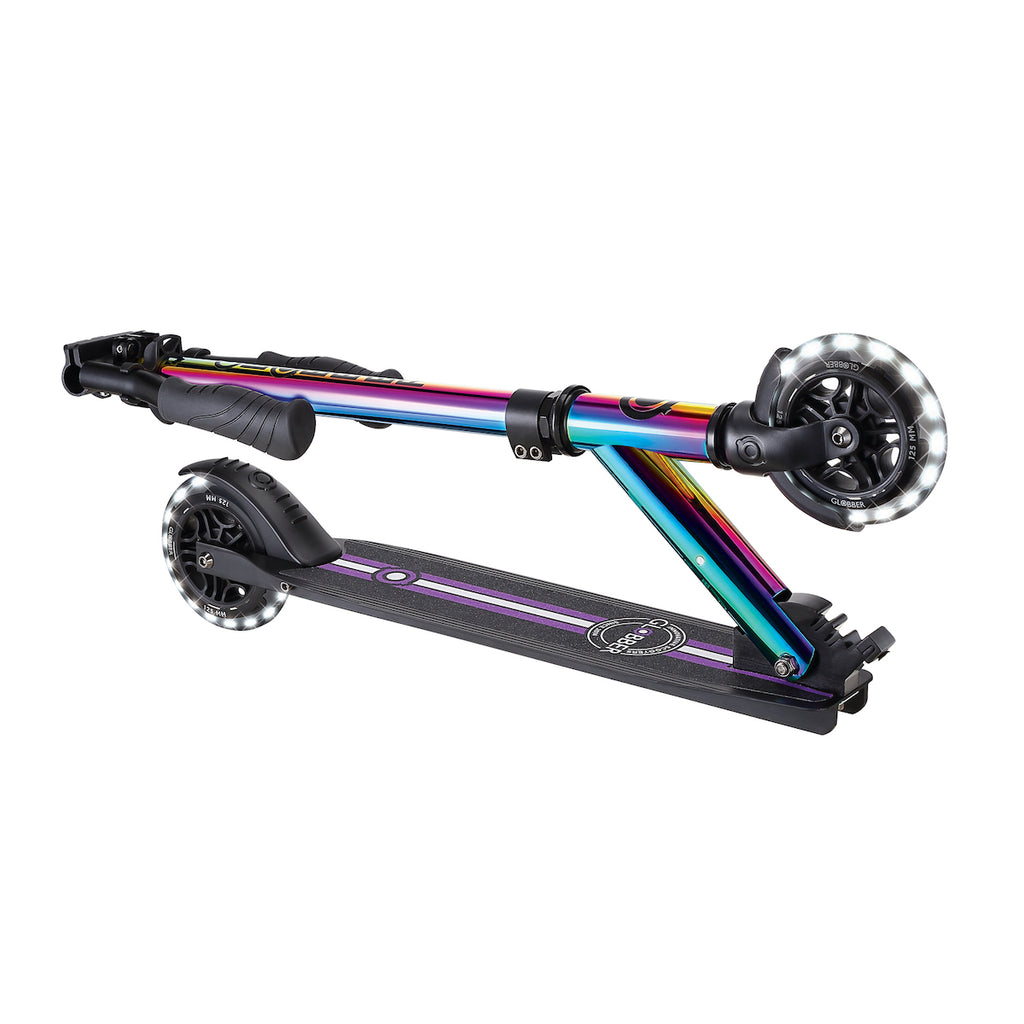 Globber-Flow-Elements-Lights-Neochrome-Kids-Scooter-Carry-Store