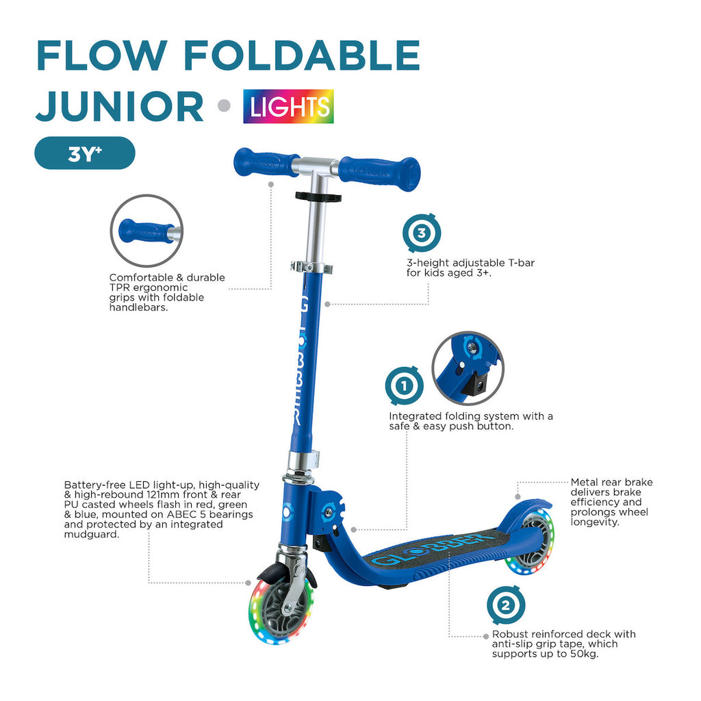Globber-Flow-Foldable-Junior-Scooter-with-Lights-Blue-Features