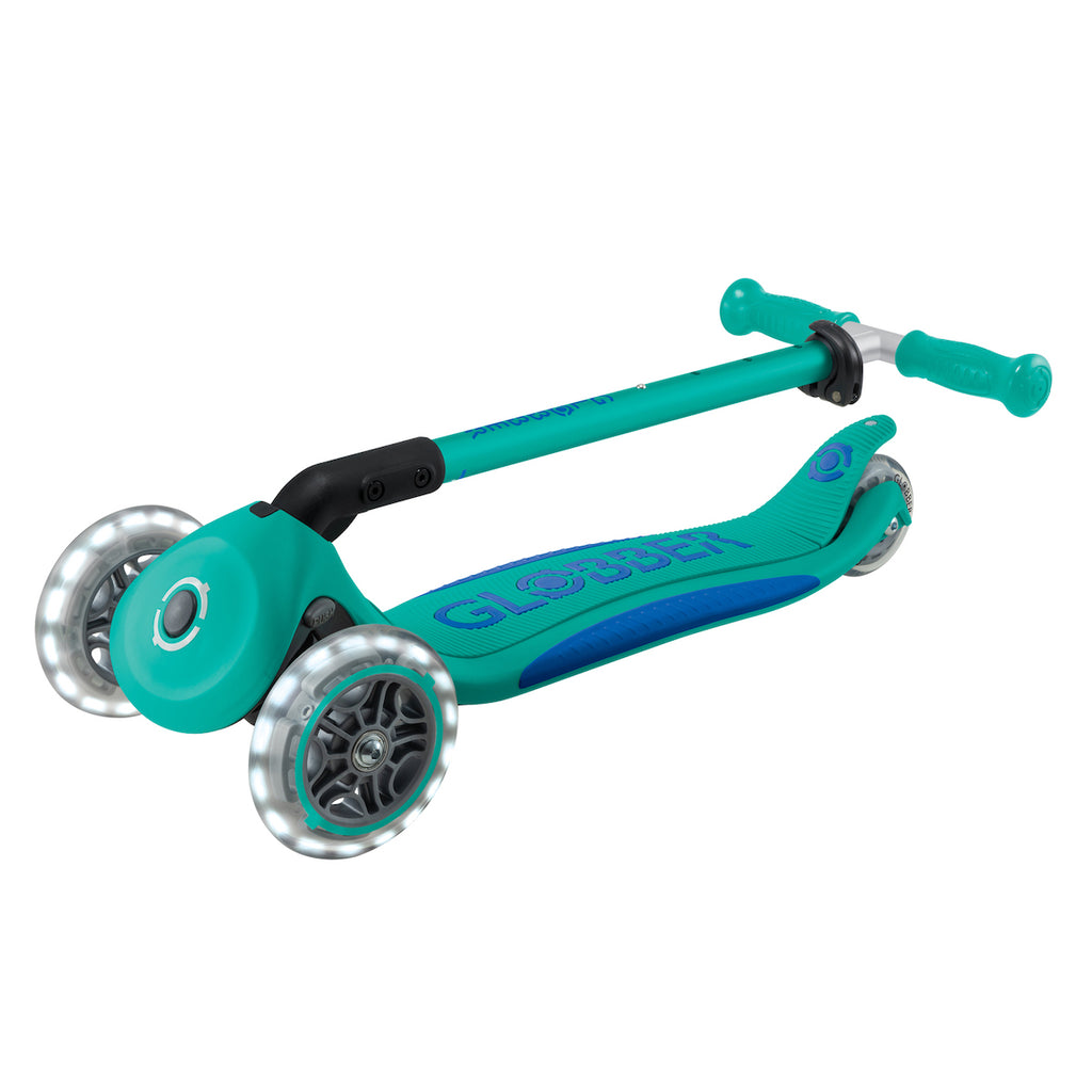 Globber-Primo-Lights-Foldable-Three-Wheel-Scooter-Emerald-Store